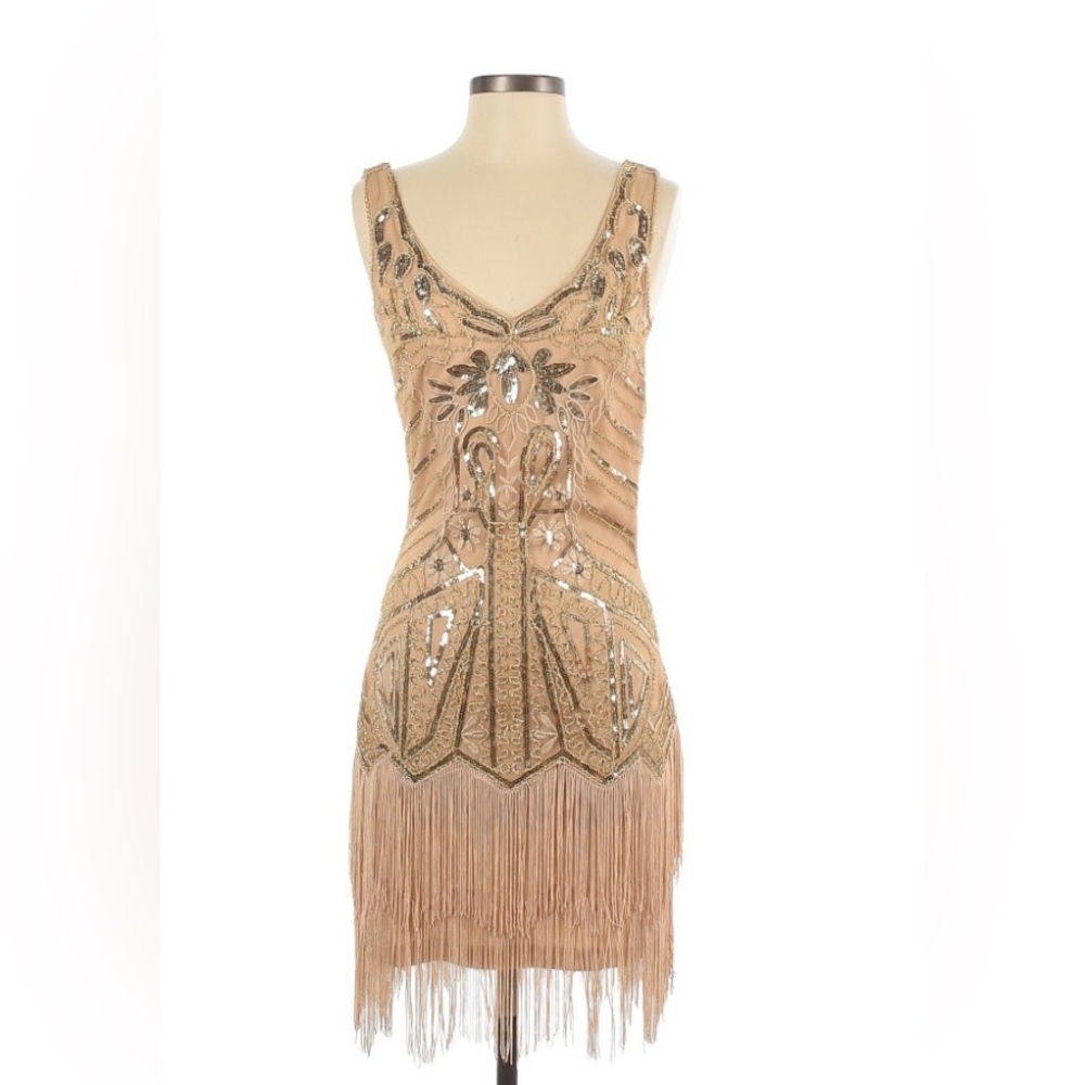 Babeyond Embroidered, Sequined, Fringe Cocktail Dress - XS